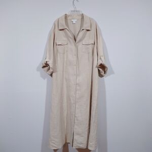 Charter Club Woman 100% Linen Shirt Dress Beige Button Front Belted 22W